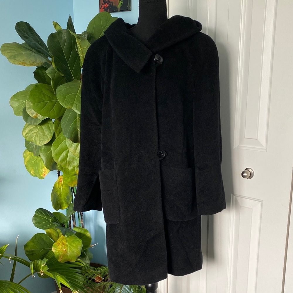 ME-JAY Lana-Mohair Exclusive Wool Blend Black Coat With Pockets & Hoodie